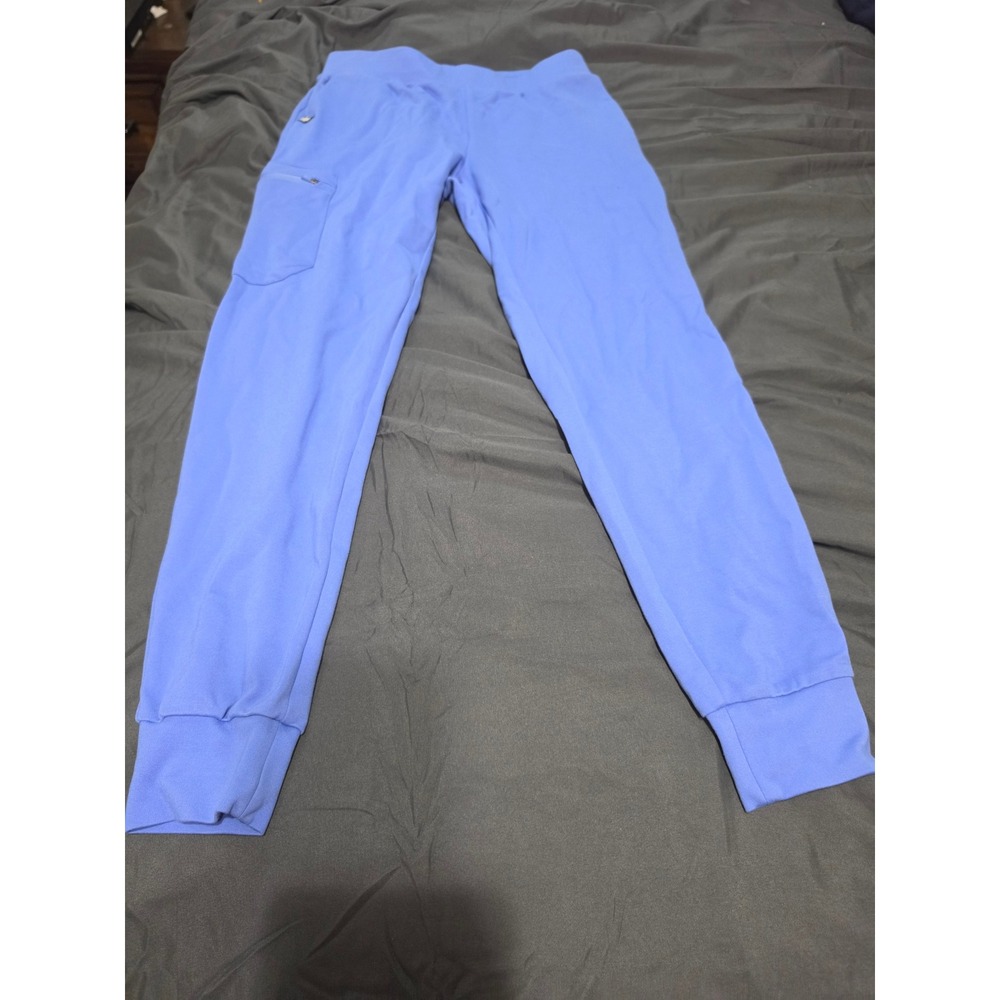 Jaanuu Womens Jogger Scrub Pants Blue Cargo Pocket Medical Uniform Small